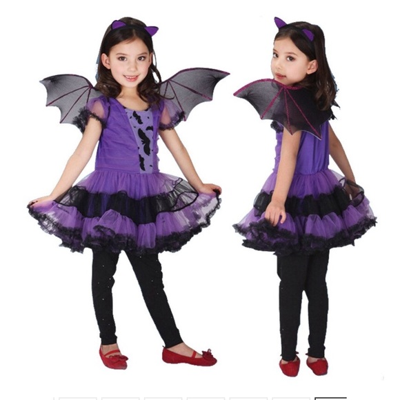 Purple Bat Girl Dress Cat Witch Halloween Costumes - Picture 3 of 8